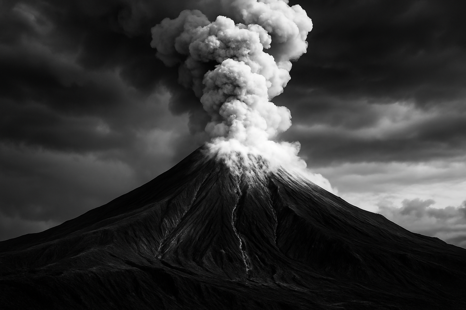 black and white volcano